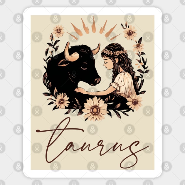 ♉ Grounded & Elegant | Boho Taurus Zodiac Art Sticker by TuncGK